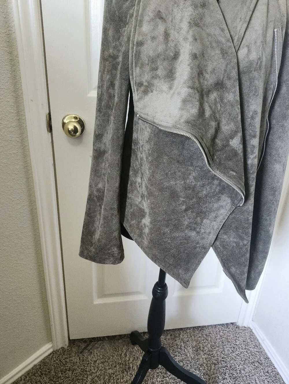 Lulu's Taupe Gray Suede-Look Asymmetrical Draped Jacket